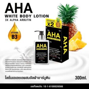 AHA White Body Lotion SPF60 Alpha Arbutin Collagen 300ml bottle