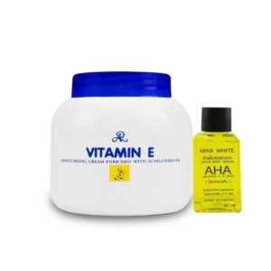 MIMI White AHA Body Serum 30ml and Aron Vitamin E Cream 200g set