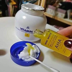 MIMI White AHA Body Serum 30ml and Aron Vitamin E Cream 200g set