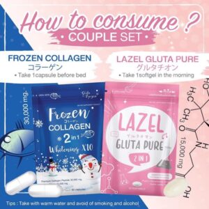 Frozen Collagen 60 Capsules and Lazel Gluta Pure 30 Softgels Set