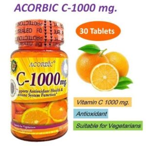 Ascorbic C-1000 mg Vitamin C 1000mg 30 Tablets Orange Bottle