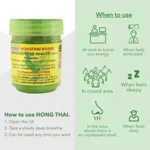 Hong Thai Herbal Inhaler 5g and 10g with camphor eucalyptus and menthol essential oils