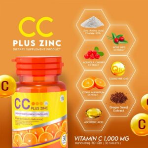 CC Plus Zinc Dietary Supplement 30 tablets with Vitamin C and Zinc