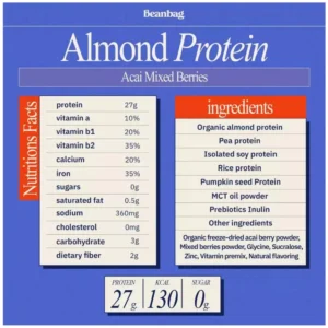 Beanbag almond protein powder acai mixed berries plant based protein 500g high protein supplement