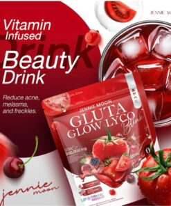 Jennie Moon Gluta Glow Lyco Drink Lycopene Glutathione Skin Brightening Supplement 1 bag 30 Sachets