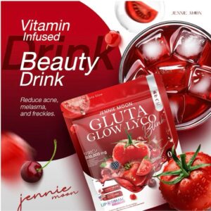 Jennie Moon Gluta Glow Lyco Drink Lycopene Glutathione Skin Brightening Supplement 1 bag 30 Sachets