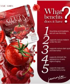 Jennie Moon Gluta Glow Lyco Drink Lycopene Glutathione Skin Brightening Supplement 1 bag 30 Sachets