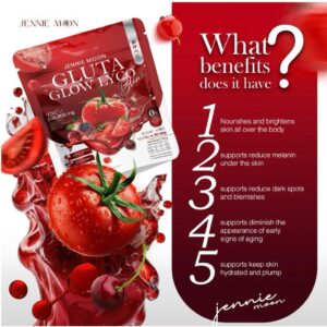 Jennie Moon Gluta Glow Lyco Drink Lycopene Glutathione Skin Brightening Supplement 1 bag 30 Sachets