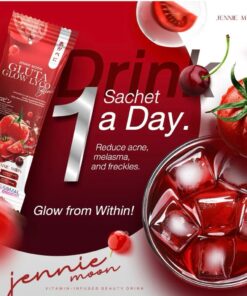 Jennie Moon Gluta Glow Lyco Drink Lycopene Glutathione Skin Brightening Supplement 1 bag 30 Sachets