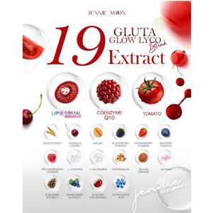 Jennie Moon Gluta Glow Lyco Drink Lycopene Glutathione Skin Brightening Supplement 1 bag 30 Sachets