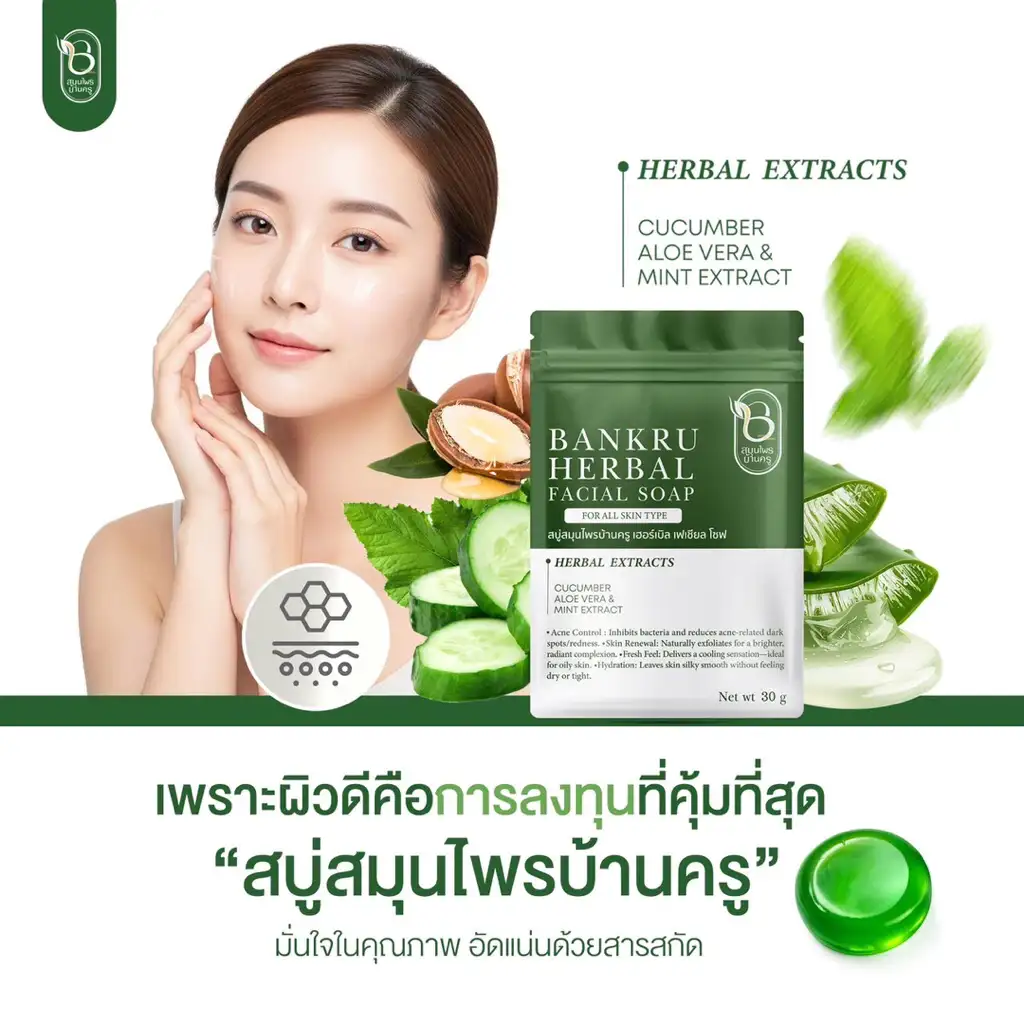 Bankru Herbal Facial Soap cucumber Aaloe vera mint extract face cleansing - Image 6