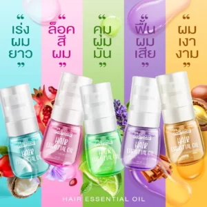Livetined Hair Essence Oil 30ml nourishing hair serum available in Blue NourishSleek, Purple Renight, Yellow GlowGuard, Pink ColorLock, and Green BreezeDry.
